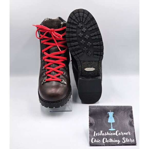 Woolrich Rockies Women's Brown Leather Dark Gray Wool Hiking Boots Sz 9.5 2908 - Picture 3 of 16